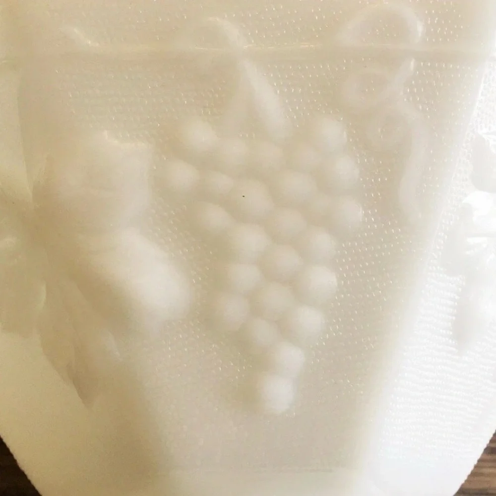 Milk Glass Fruit Bowl Pedestal Footed Grapevine Design Octogonal Shape Vintage